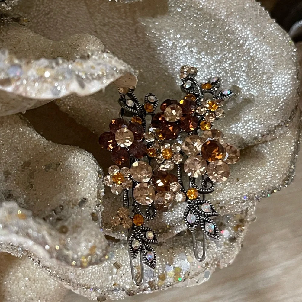 Elegant Brown and Gold Floral Hair Clips